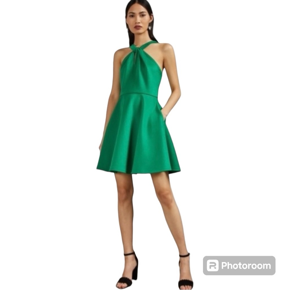 Ted Baker London Freeda Twist Neck Skater Dress In Bright Green 0 (US2)